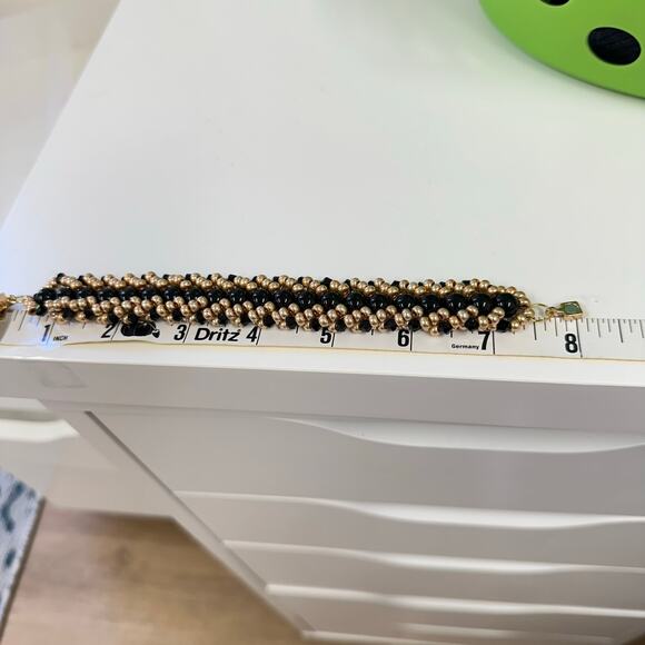 Handmade Black & Gold Beaded Bracelet Magnetic Clasp Gift Box Jewelry - Picture 8 of 9
